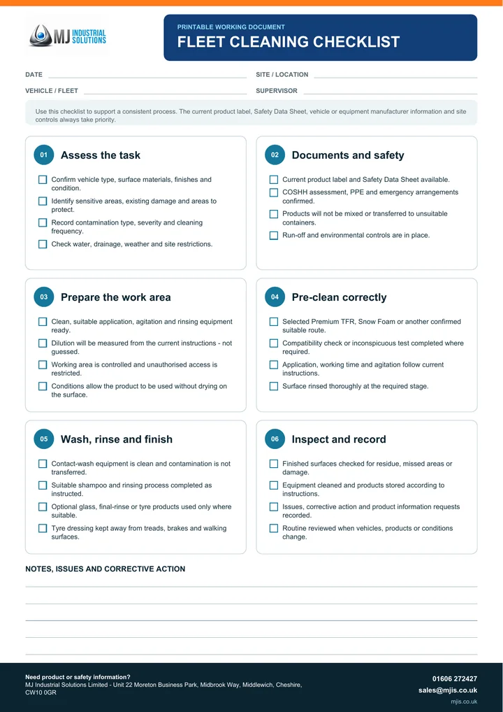 Preview of the printable MJIS Fleet Cleaning Checklist