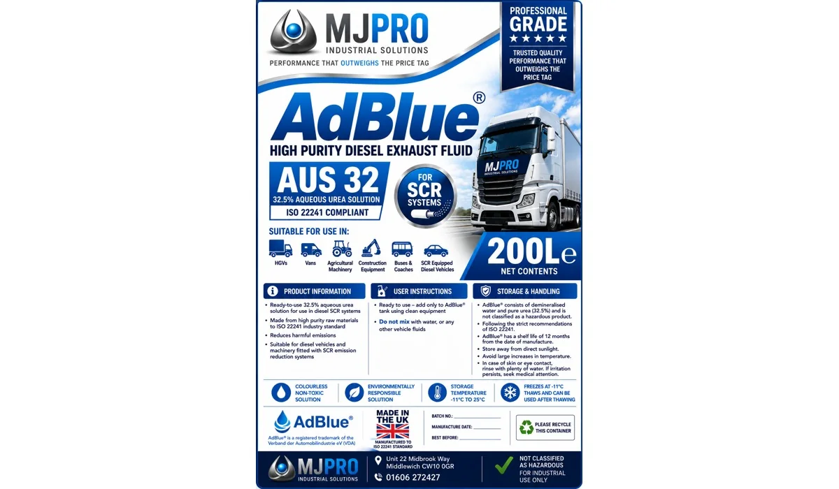 MJ Pro AdBlue for compatible diesel vehicles and machinery