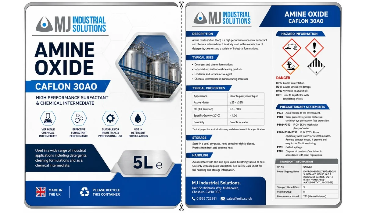 Amine Oxide professional surfactant supplied by MJ Industrial Solutions