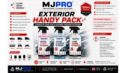MJ Pro Exterior Handy Pack containing three 500ml vehicle-care products
